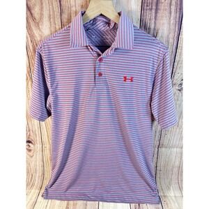UNDER ARMOUR Mens Polo Shirt  Short Sleeve RED GRAY HeatGear‎ Loose Fit MEDIUM